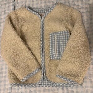 Cozy Sherpa Zip Jacket with Blue Gingham Trim - Kids